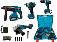 Kit 4 in 1 Trapano Avvitatore con Percussione + Flex Smerigliatrice Angolare + Svitabulloni Avvitatore impulsi + Martello Tassellatore SDS-PLUS 2 Batterie da 68V Motore Brushless Valigetta